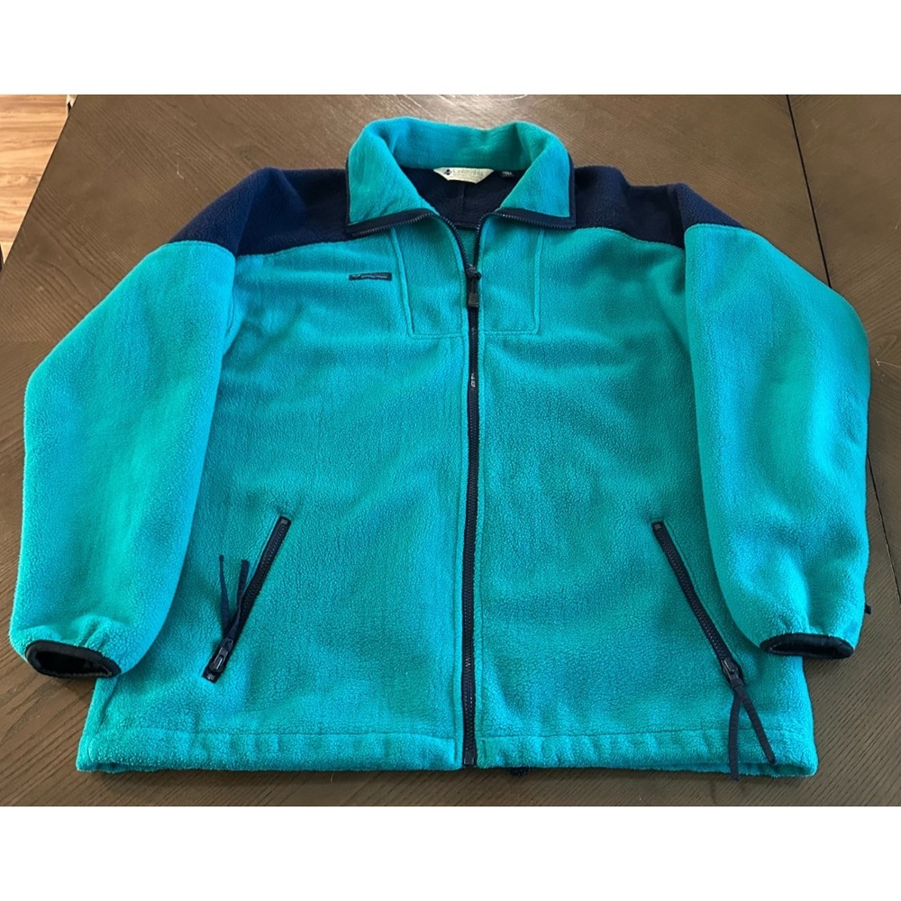 Vintage 90s Columbia Fleece Jacket Mens Size L Teal Blue Full Zip Retro USA Made